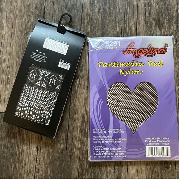 NWT Tights Nylon Legwear Black Set Fishnets Lace Pantyhose Stockings S/M - Picture 3 of 11